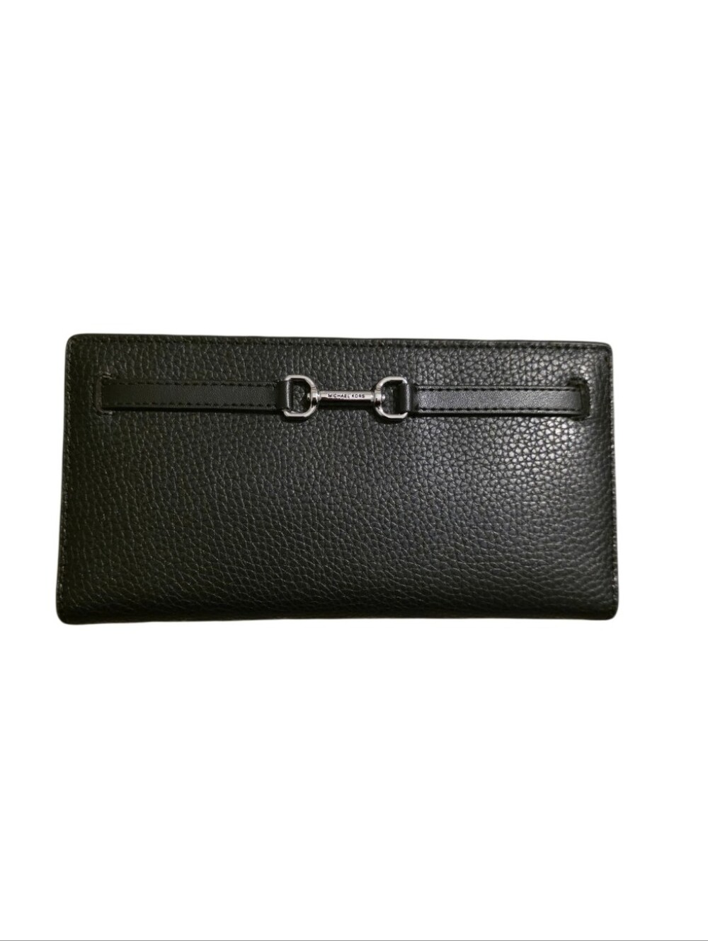 Michael Kors Black Pebbled Leather Continental Wallet with Silver Hardware